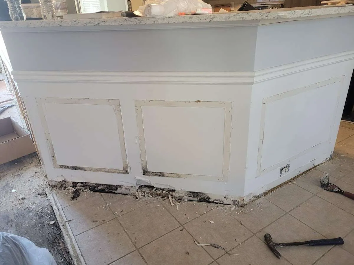 Water damage and mold on kitchen during Storm Damage Restoration in Willowbrook